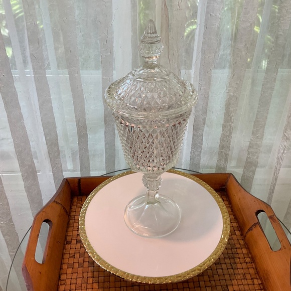 Vintage Large 15-1/2” Indiana Glass Tiara Diamond Point Apothecary Jar - Picture 12 of 13